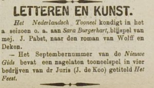 Aankondiging. Bron: Middelburgsche Courant, 1909